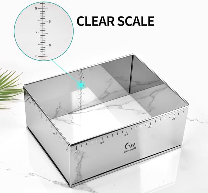 Guowall Rectangular Cake Ring Mold Extensible Pastry Mould Stainless Steel Adjustable Tiramisu Frame Big Size for Baking - (10-18) x (7.5-14) x 3.9 inch