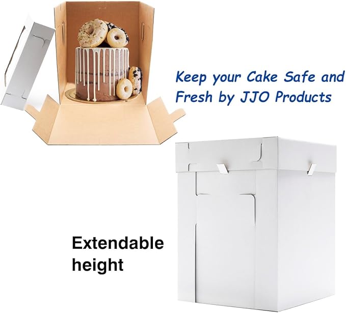 JJO Tall Cake Boxes for Tier Cakes,6 Pack 8x8x10 Inch,White Cake Boxes,Sturdy Tall Cake Carrier, Disposable Cake Containers