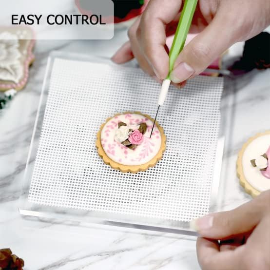 Cookie Decorating Turntable, Sugar Cake Cookie Decorating Supplies Kit-with Anti-Slip Silicone Mat,Turns Smoothly Easy Control and Convenient,5.7 x 5.7inch,Thicker,Acrylic,Square