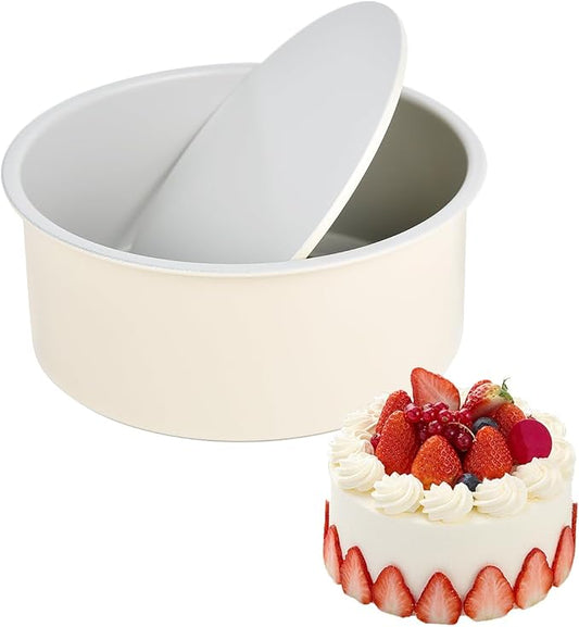 Guowall 6 inch Cake Pan with Removable Bottom Carbon Steel Round Shaped Cheesecake Tin Nonstick Chiffon Cake Mould for Baking - Cream Color