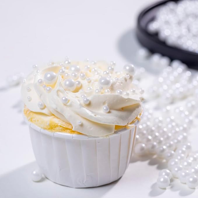 White Sprinkles Edible Pearl 7mm 130g/4.6OZ,Christmas Cake Dessert Sprinkles,Cookie sprinkles,Sugar Pearl, Edible Pearls Candy for Cake Cupcake Decorationg (7mm-White)