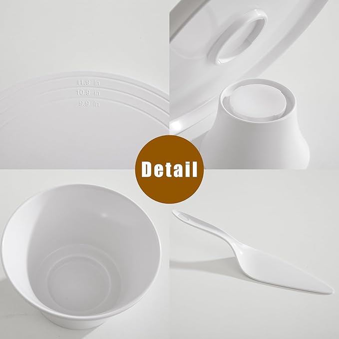 12 inch Revolving Cake Stand with Spatula, White Rotating Cake Turntable for Cake, Bamboo Fiber, Multi-Functional Rotating Cake Stand for Decorating Used as Cake Plate Holder & Serving Platter