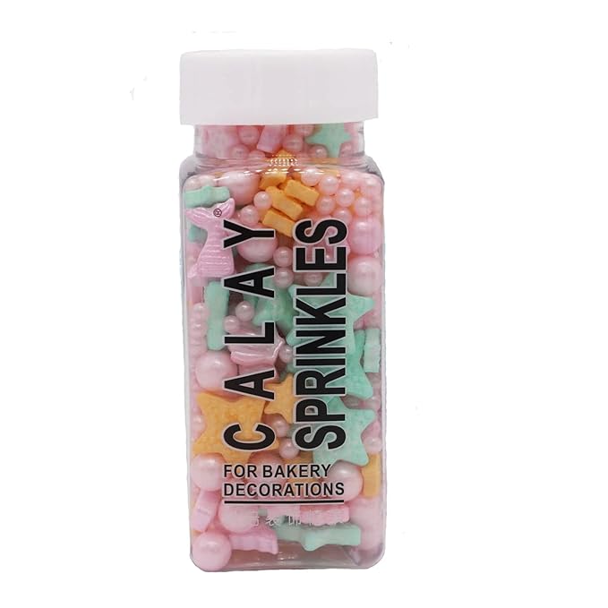 Homankit Mermaid Sprinkle Sweets Sprinkles for Baking Dessert Cupcake Cake Topper Starfish Shell Pearl Mermaid Candy Mix 3.53 Ounces