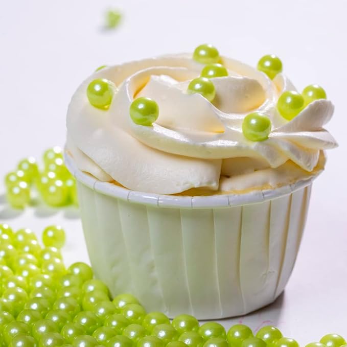 Light Green Sprinkles Edible Pearls,Cake Sprinkles 130g 4.6OZ,Cookie Sprinkles,Sugar Pearl, Edible Candy Pearls for Cake Cupcake Decorationg (7mm-lightgreen)