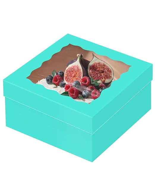 qiqee 12x12x6 Cake Box, 18 Sets Mint Blue Cake Box with Window ＆ 18 Sets 12" Mint Blue Cake Round Boards, 12inch Cake Containers