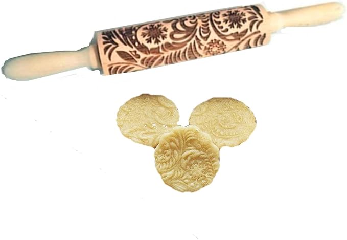 14.9"Paisley Engraved Embossed Rolling Pin, Christmas Snowflake Flower Pattern, Wooden Laser Engraved 3D Rolling Pin for Making Cookie Dough Crusts Pies Pastry