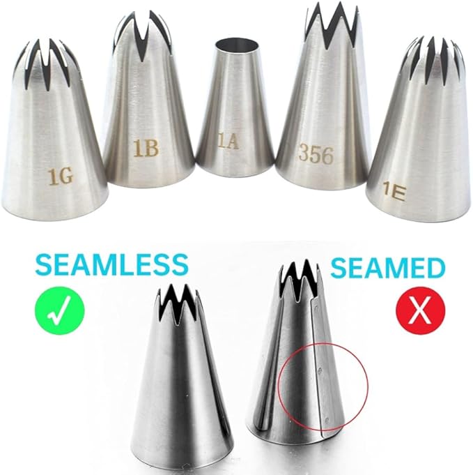 5 Pack Stainless Steel Seamless Piping Icing Tips 1G 1E 1B 356 1A, Large Piping Nozzle, Cake Decorating Tools for Cupcake Baker