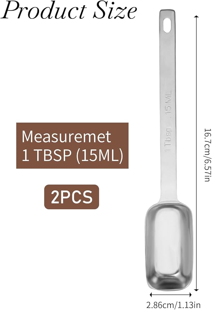 2PCS 1 Tablespoon Stainless Steel Single Measuring Spoon 15 ml Rectangular Individual Measuring Spoons (1 tbsp | 15 ML)