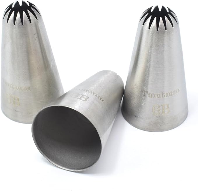 Piping Tips, 6B 3Pcs Large Icing Piping Tips Stainless Steel Seamless Set for Cupcakes Cake Decoration and Baker