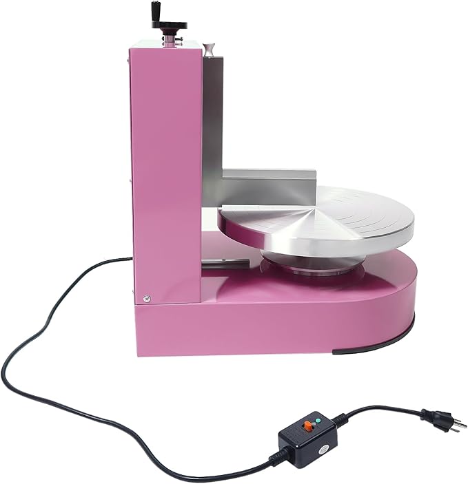 Cake Decorating Machine, Automatic Cake Cream Spreading Machine for 4-12 Inch Cakes, 60-320 RPM Rotating Speed, Turntable with Adjustable Scraper, Cake Frosting Machine with LCD Display (Pink)