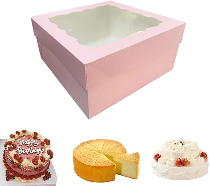 Generic 18Pcs (12.2x12.2x5.9 in) Cake Boxes+18 Cakeboard+1 stickers with Display Window for Gift Giving, Bakesale, Cupcakes, Dessert, Cookies, Pie, Macaroons, Donuts, Pastry, (Pink), 12CDGH