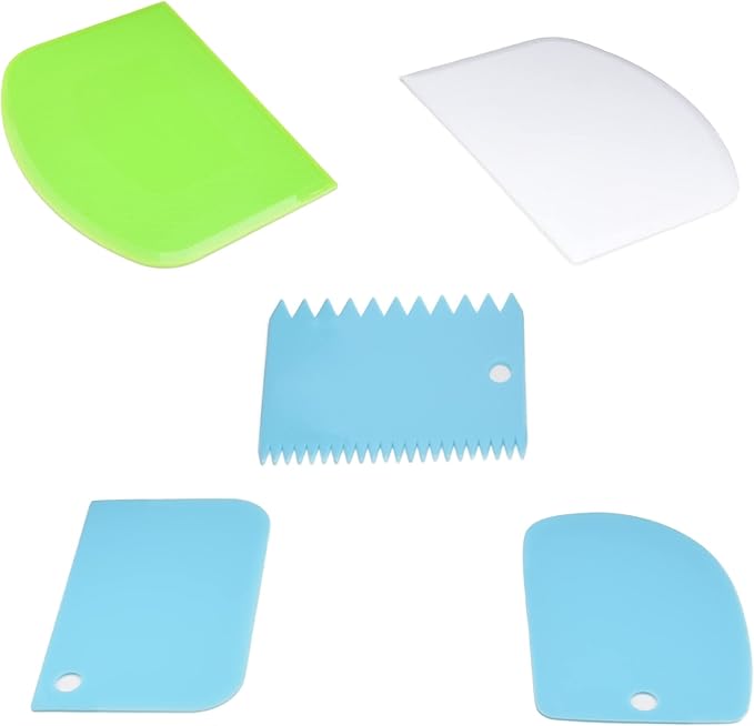 Multipurpose Bowl, Cake Scraper and Dish Scraper Smoother, 5 Pcs Flexible Plastic Dough Cutter, Bench Scraper for Baking Kitchen (Blue)