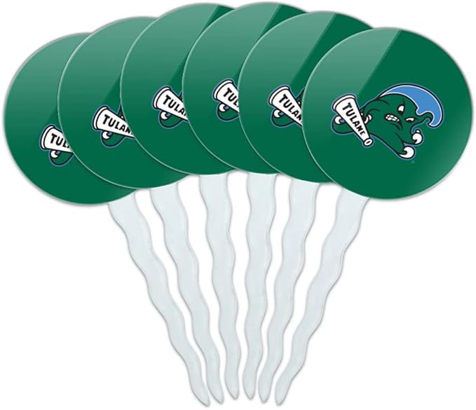 Tulane University Primary Logo Cupcake Picks Toppers Decoration Set of 6