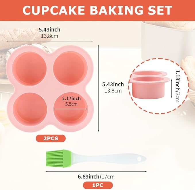 Silicone Air Fryer Egg Mold and Cupcake Pan, Muffin Tin with Oil Brush, Non-Stick Molds for Air Fryer Toaster Oven, 2Pcs Egg Molds