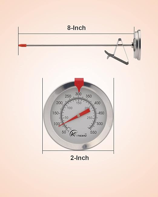 KT THERMO Candy/Deep Fry Thermometer with Instant Read,Oil Thermometer,8" Stainless Steel Stem Meat Cooking Thermometer,Best for Turkey,BBQ,Grill