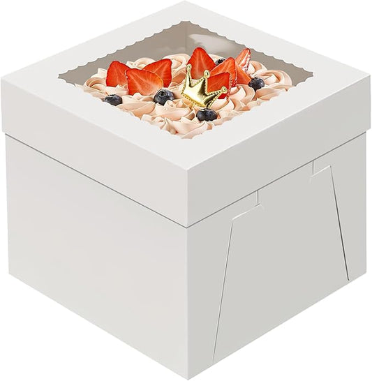 WINKIO 10x10x8 inch Cake Boxes, 4 Pack with Window, White Disposable Bakery Boxes for Cakes, Cookies, Pies, Cupcakes, Pastries