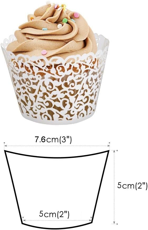 100pcs Cupcake Wrappers Artistic Bake Cake Paper Cups Little Vine Lace Laser Cut Liner Baking Cup Muffin Case Trays for Wedding Party Birthday Decoration (White)
