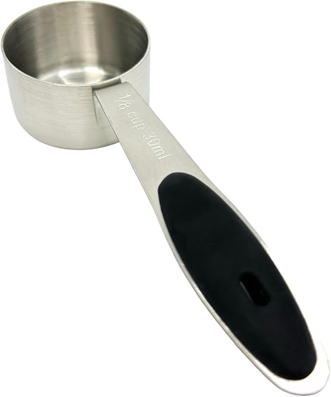 2pcs Stainless Steel Coffee Spoon with Black Silicone Handle Measuring Cup 1/8 Cup (2 Tbsp/30 ml/30 cc/1 oz)