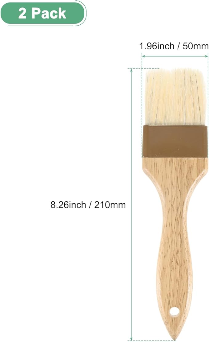 2-Pack Pastry Brush, Wooden Handle Natural Bristle Basting BBQ Oil Brush for Cooking/Barbecue/Kitchen [2"]