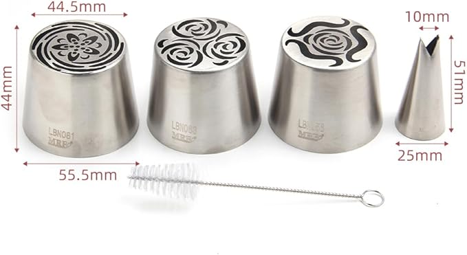 3 Pieces Stainless Steel XXL Russian Icing Nozzle Kit with 1 Leaf Tip & 1 Clean Brush,Cake Decorating Frosting Piping Tip,Pastry Baking Tools