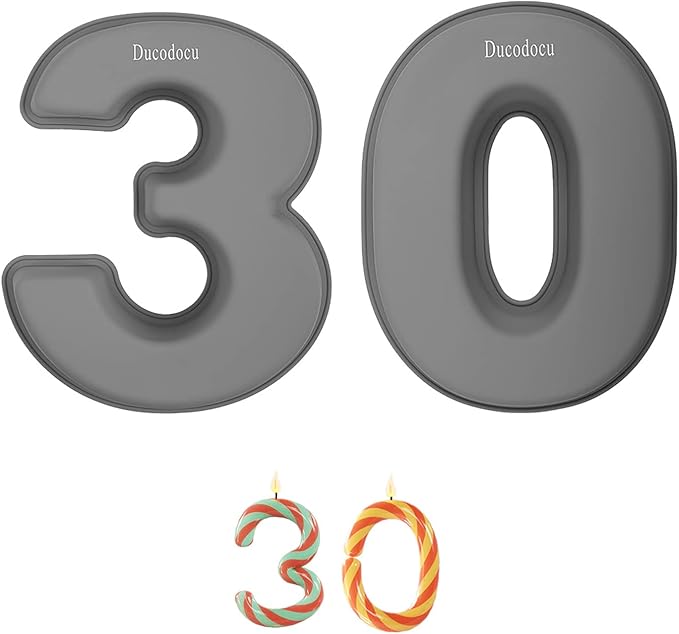 Ducodocu Silicone Number Cake Pan Large 3D Number Cake Mold Baking Forms Novel Cake Tins DIY Baking Mold for 3/30th Birthday Wedding Anniversary 10 inch Number of 3&0, 2 Pack