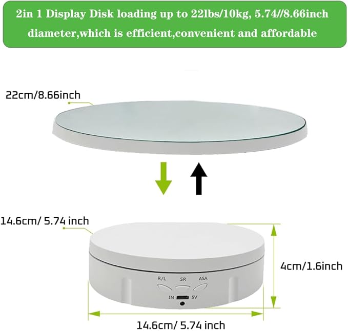 JAYEGT 2 in 1 Motorized Rotating Display Stand with Mirror Replacement Cover，Max 22lbs Load , 360 Degree Electronic Turntable Display Stand for Photography Products Shows, Jewelry, Watch, 3D Models,