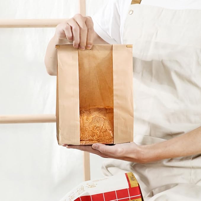 30 Pack Paper Bread Bags with Window 13 x 8.3 x 3.5-inch Bakery Sourdough Brown Loaf Baked Storage Bags for Homemade Bread Cookie Treat