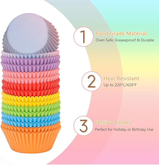Rainbow Mini Cupcake Liners 400 Count Colorful Muffin Paper Baking Cups Food Grade Disposable Cupcake Wrappers