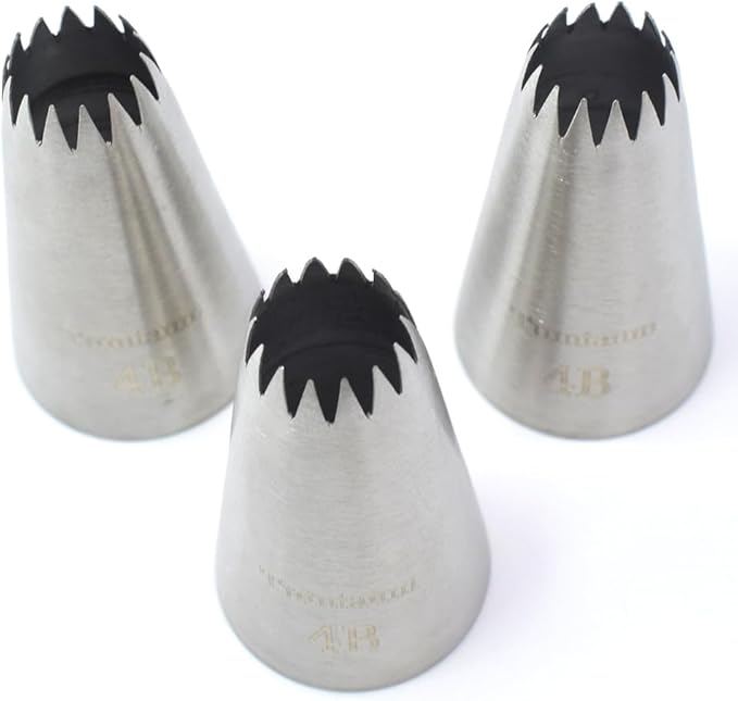 Piping Tips, 4B 3Pcs Large Icing Piping Tips Stainless Steel Seamless Set for Cupcakes Cake Decoration and Baker