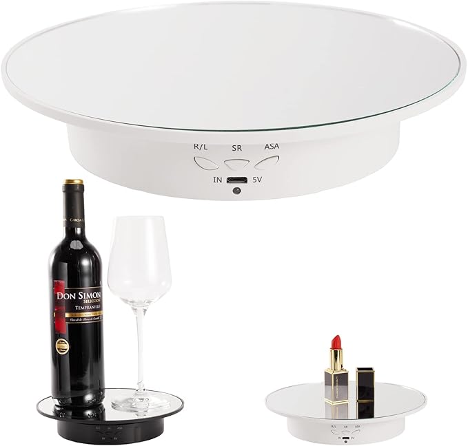 7.87'' Rotating Display Stand Motorized Rotating Display Stand, 22 lbs Load Rotating Platform with Mirror Cover, Rotating Stand with USB Charging Port, for Jewelry Photography Products 3D Model Cake