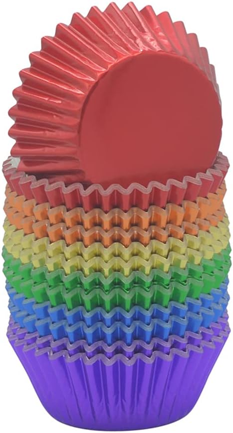 Rainbow Foil Cupcake Liners Standard Paper-Lined Baking Cups for Birthday and Party, 240-Count