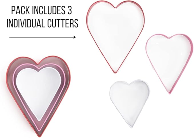 Cookie Cutter Kingdom, Heart Cookie Cutters, 3 Pack, Valentines Day, Stainless Steel, Beautful Coated Finish, Mold for Cakes Biscuits and Sandwiches (Heart 3 Pack)