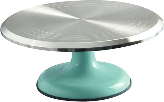 Revolving Cake Decorating Stand, Silent Bearing Cake Turntable 10 Inch Sturdy Rounded Edges Professional Aluminum Alloy for Cake Decorating Supplies (Blue)