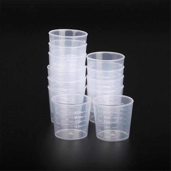 20pcs 1.02oz/30ml Plastic Measuring Cups Plastic Graduated Cup Transparent Scale Resin Clear Graduated Epoxy Mixing Jugs for Kitchen Cooking Medicine Measure Tool