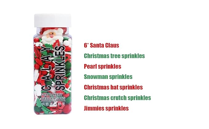 Edible Christmas Candy Sprinkles with 6pcs Santa Claus | Christmas tree Dessert Sprinkle | Snowman Cake Cupcake Toppers | Cookie Decorations | Candy Sprinkles for Xmas Daily Cake Decorating