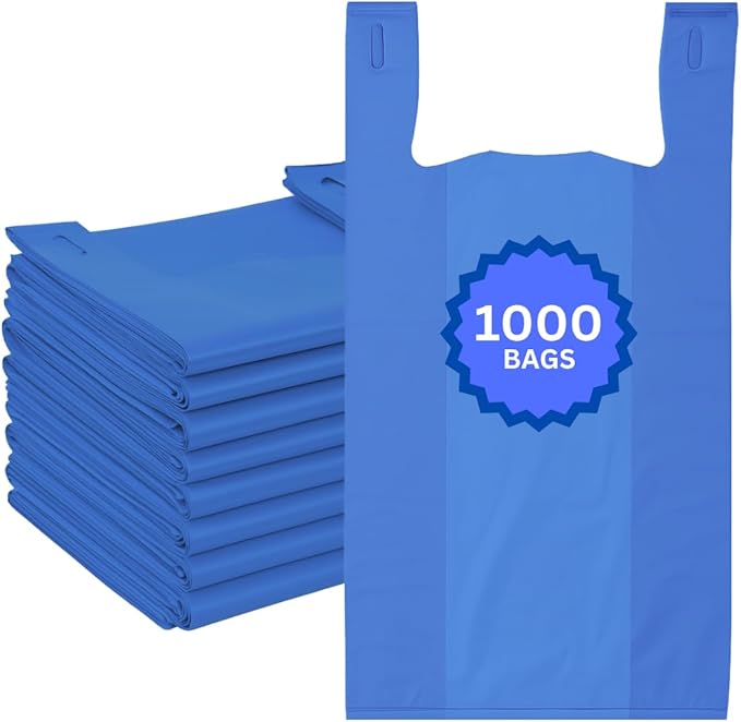 Easy Open - 1000 Bags- Colored Unprinted HDPE T-Shirt Bags - 1/6 BBL 11.5"X6"X21" - 13 microns - Blue - LOOP-BLUE-EO - AssurePak