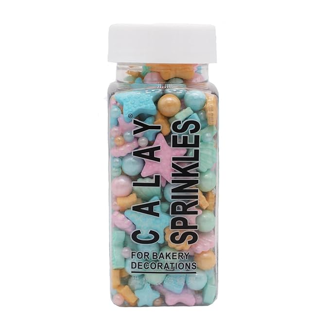 Homankit Mermaid Sprinkle Sweets Sprinkles for Baking Dessert Cupcake Cake Topper Starfish Shell Pearl Mermaid Candy Mix 3.53 Ounces Multicolor