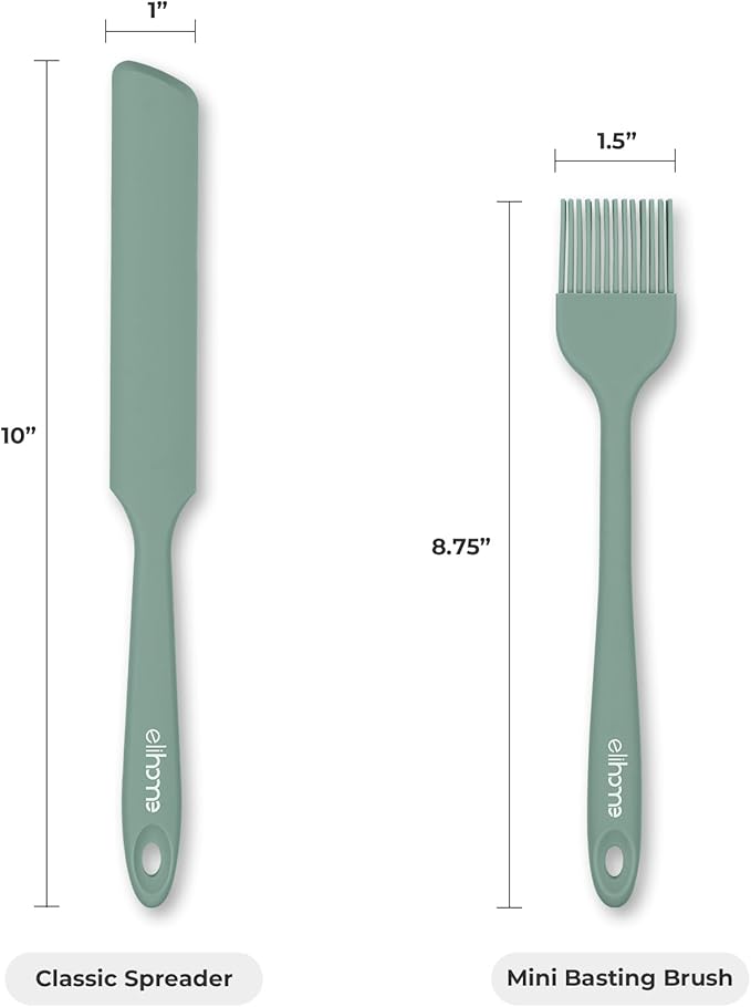 Elihome Skinny Silicone Jar Spatula Spreader, BPA Free,Heat-Resistant Scraper, 10in Long Narrow Stirring Stick, Seamless Flexible Peanut Butter Spreader for Scraping Icing and Jam (Sage Green)