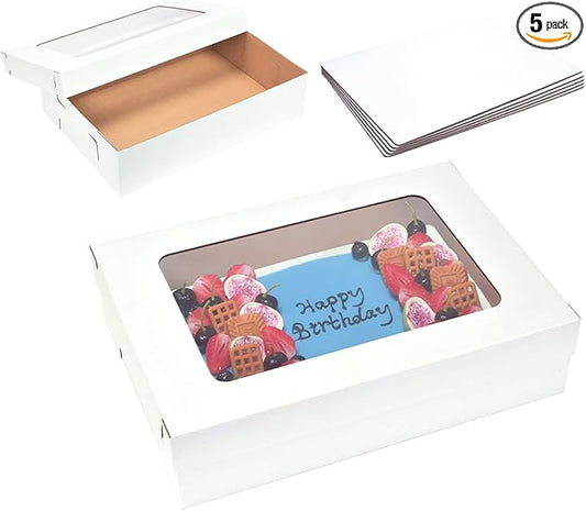 JJO 26x18x5 Inch Full Sheet Cake Boxes with Thick Cake Boards,5 Pack-Large Bakery Boxes Corrugated Rectangle Cake Boxes for 26x18 Inch Sheet Cake,Donuts,Brownie,Pastry Baking,Muffins,Cupcake