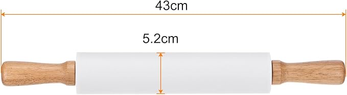 HARFINGTON Silicone Rolling Pins for Baking 16.93 Inch Non-Stick Silicone Surface Wooden Handle Rolling Pin Small Roller Playdough Rolling Pins for Fondant Kitchen Dough Pizza, White