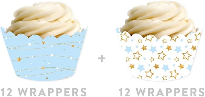 Andaz Press Party Cupcake Wrapper Decorations, Baby Blue Twinkle Twinkle Little Star, 24-Pack, Theme Colored Bulk Cake Supplies, Boy Baby Shower 1st Birthday Light Blue Graduation Decorations
