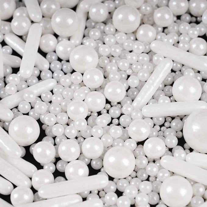 Kasvan White Pearl Sugar Sprinkles - Edible Candy Pearls 130g/4.58 Oz, Mix Size, Baking Cake Decorations, Ice Cream Toppings and Cookie Decorating, Wedding Party Chirstmas Supplies (White) (White)