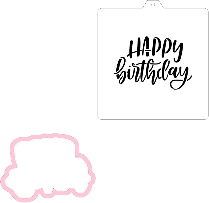 Cookie Cutter and Stencil Set Bundle Kit PYO Cookies Paint Your Own Diy Bakery Fondant Sugar Happy Birthday Wedding Baby Candle Kids Painting Coloring Pages Comb (Happy Birthday Set)