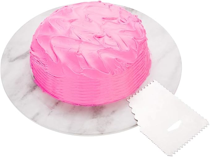 Restaurantware Pastry Tek 4.8 Inch x 3.8 Inch Cake Scraper 1 5-Pattern Cake Smoother - Assorted Edges Hanging Hole Metal Icing Smoother For Decorating Or Sculpting Desserts