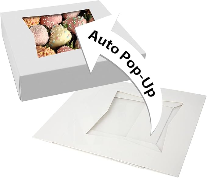 MT Products White Bakery Pie Boxes 9" x 9" x 2.5" - Auto Pop-Up Windowed Bakery Boxes (Pack of 15) - Made in the USA