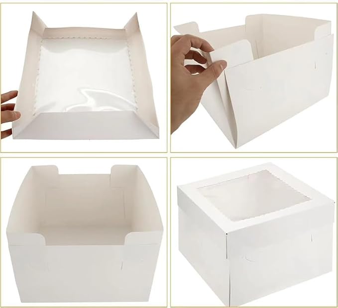 YYaaloa 10x10x8 Cake Boxes with Boards Sets 10 Inch with Window Clear Bakery Dessert Box Square White Disposable Bakery Box for Cakes Pastries Chocolates Cookies Pie Birthday Party Wedding (15)