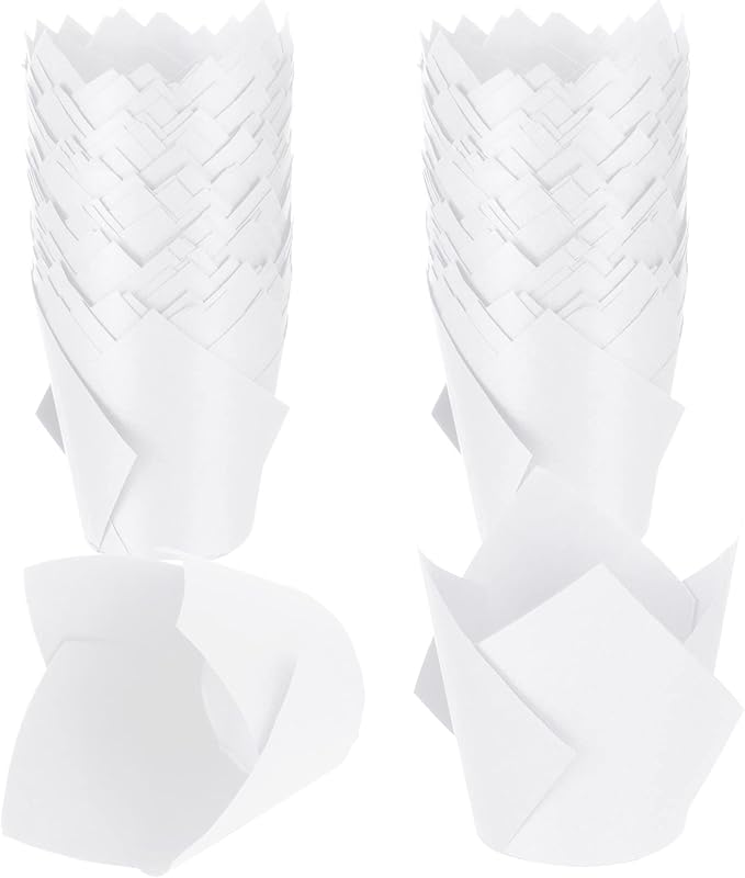 Jutom 200 Pack Tulip Cupcake Liners Paper Baking Cups Greaseproof Muffin Liners Grease Resistant Cupcake Wrappers for Weddings Birthday Cake Balls Muffins Candy Jelly Party(White)
