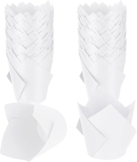 Jutom 200 Pack Tulip Cupcake Liners Paper Baking Cups Greaseproof Muffin Liners Grease Resistant Cupcake Wrappers for Weddings Birthday Cake Balls Muffins Candy Jelly Party(White)