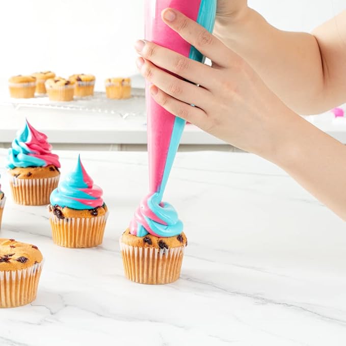 Restaurantware Pastry Tek 17.7 x 9.5 Inch Two-Color Icing Bags 100 Thick Multi-Color Piping Bags - Sustainable For Icing Frosting & Buttercream Clear Plastic Disposable Piping Bags For Cakes