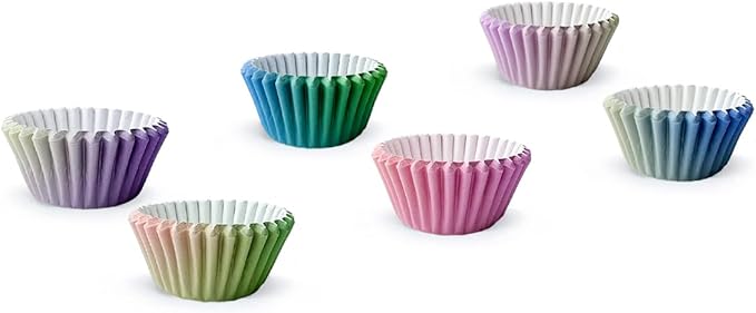 qiqee Mini Cupcake Liners Cupcake Cups 300-Count Food Grade Pink Purple Blue Gradient Design Cupcake Papers Baking Cups Cupcake Wrappers(Small Size)